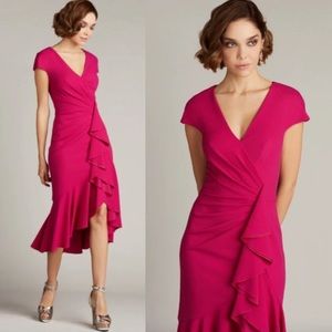 TADASHI SHOJI Cap Sleeve Side Ruffle Crepe Dress